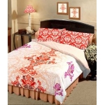  Raymond Home Brown & Purple Printed 3 Double Bed Sheets with 6 Pillow Covers Combo