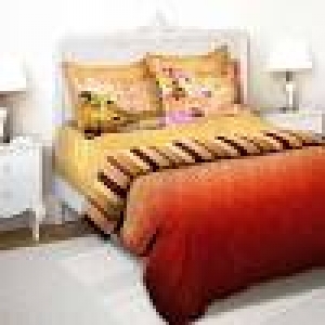  Tangerine Red & Yellow Banaras Themed Single Bedsheet with Pillow Cover