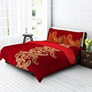  Tangerine Fete Gifting Cotton Double Bedsheet with 2 Pillow Covers - Maroon 