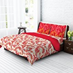  Tangerine Fete Gifting Cotton Double Bedsheet with 2 Pillow Covers - Red 