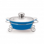 CUCINA ROUND CASSEROLE WITH METAL STAND 1500 ml BLUE