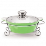 CUCINA ROUND CASSEROLE WITH METAL STAND 1500 ml GREEN