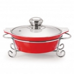 CUCINA ROUND CASSEROLE WITH METAL STAND 1500 ml RED