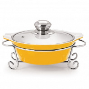 CUCINA ROUND CASSEROLE WITH METAL STAND 1500 ml YELLOW