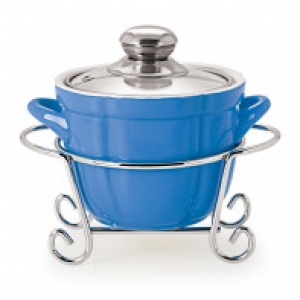 CUOCO ROUND CASSEROLE WITH METAL STAND 1500 ml BLUE